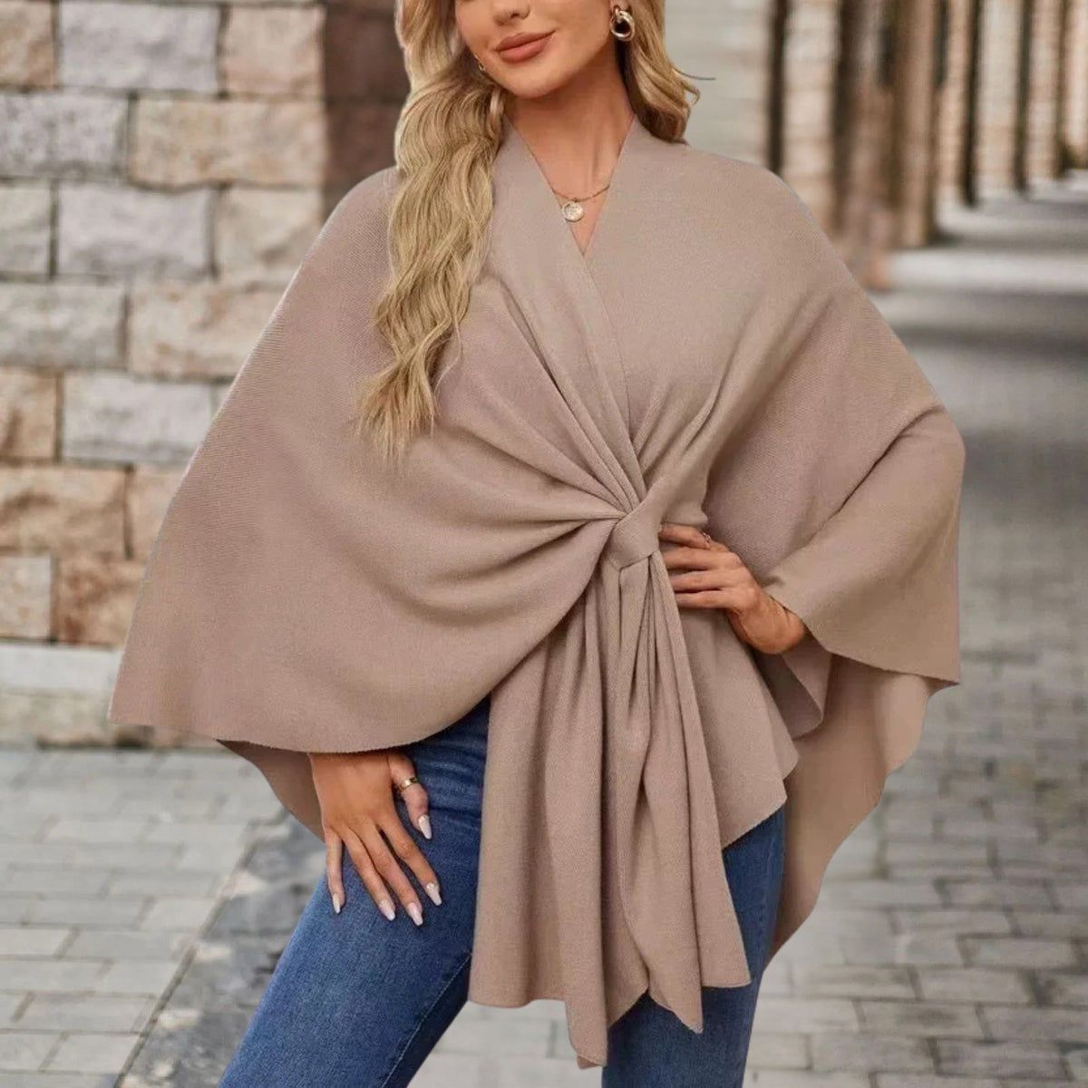 Christine Brewer Cecilia knit poncho for women, stylish and cozy top with textured knit fabric, perfect for layering.