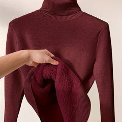 Christine Brewer Peyton women's turtleneck sweater, cozy knit in neutral color, close-up view of the stylish, ribbed turtleneck design.
