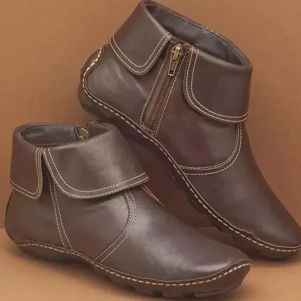 Isabella1 | Ankle Boots, Women, Buckle Strap, Casual, Fall, Winter, Booties, Warm, Cold Weather, Flat