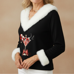 Christine Brewer Gwendolyn graphic Christmas sweater for women featuring festive holiday designs and cozy knit fabric.