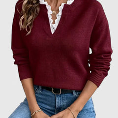 Christine Brewer Bonnie knit sweater for women, featuring a cozy, stylish design in soft fabric with a ribbed collar and cuffs.