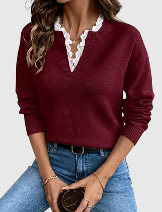 Christine Brewer Bonnie knit sweater for women, featuring a cozy, stylish design in soft fabric with a ribbed collar and cuffs.