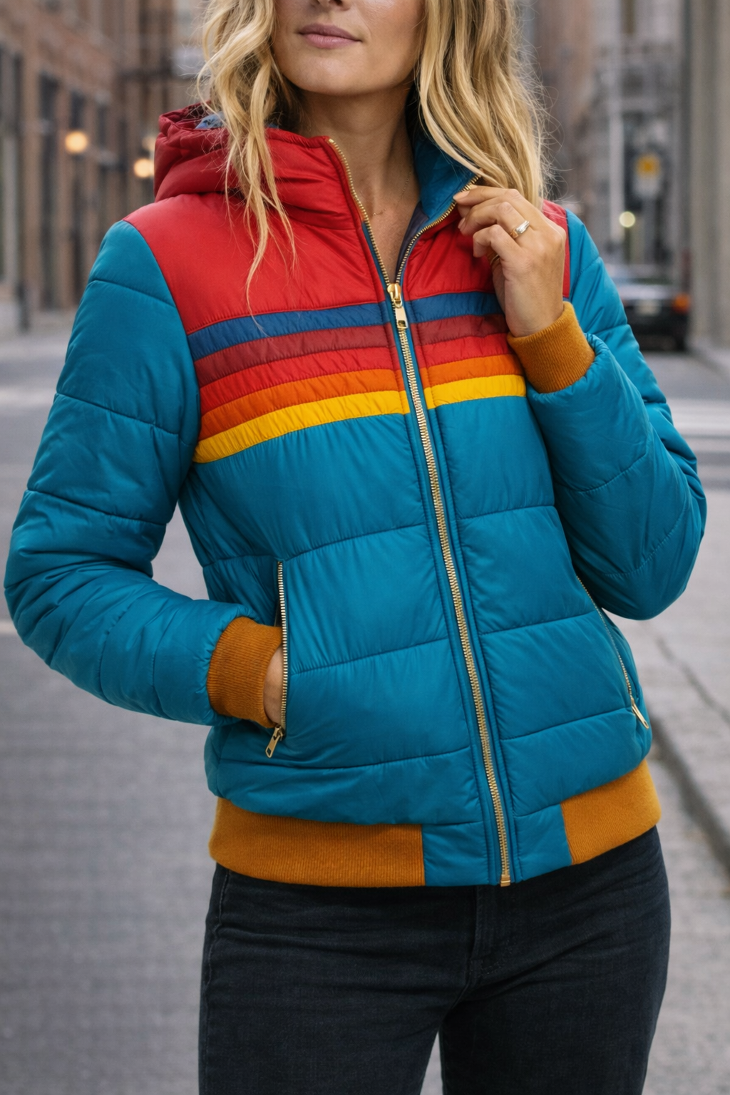 Christine Brewer Clara hooded quilted puffer jacket for women, showing the insulated, quilted design with hood and front zipper.