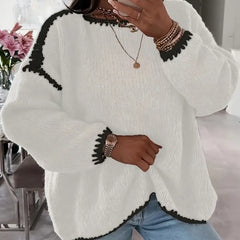 Taylor knit sweater for women by Christine Brewer, featuring a cozy, stylish design in soft fabric with a round neckline.