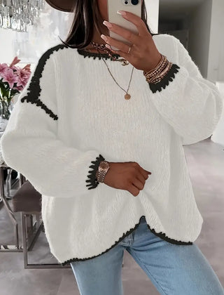 Taylor knit sweater for women by Christine Brewer, featuring a cozy, stylish design in soft fabric with a round neckline.