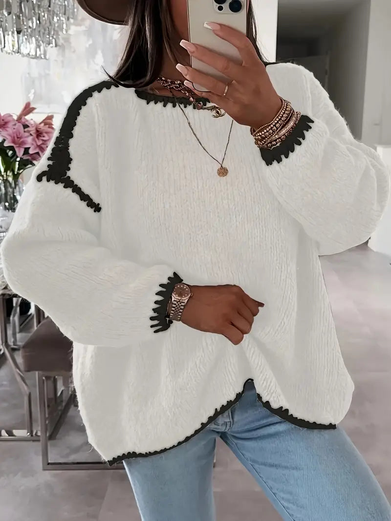 Taylor knit sweater for women by Christine Brewer, featuring a cozy, stylish design in soft fabric with a round neckline.