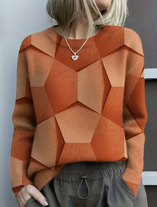 Cordelia colorblock sweater for women by Christine Brewer, featuring a stylish multicolor knit design and cozy fit.
