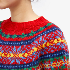 Vintage Scandinavian pattern knit sweater for women from Christine Brewer's #1752 Collection, featuring intricate Nordic-inspired designs.
