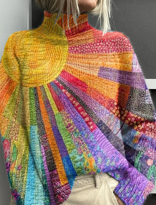 Christine Brewer Eden women's turtleneck graphic sweater with colorful design, cozy knit, and stylish fit.