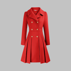 Elegant long sleeve coat by Christine Brewer featuring double buttons, tailored fit, and classic style for sophisticated winter wear.