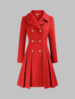 Elegant long sleeve coat by Christine Brewer featuring double buttons, tailored fit, and classic style for sophisticated winter wear.