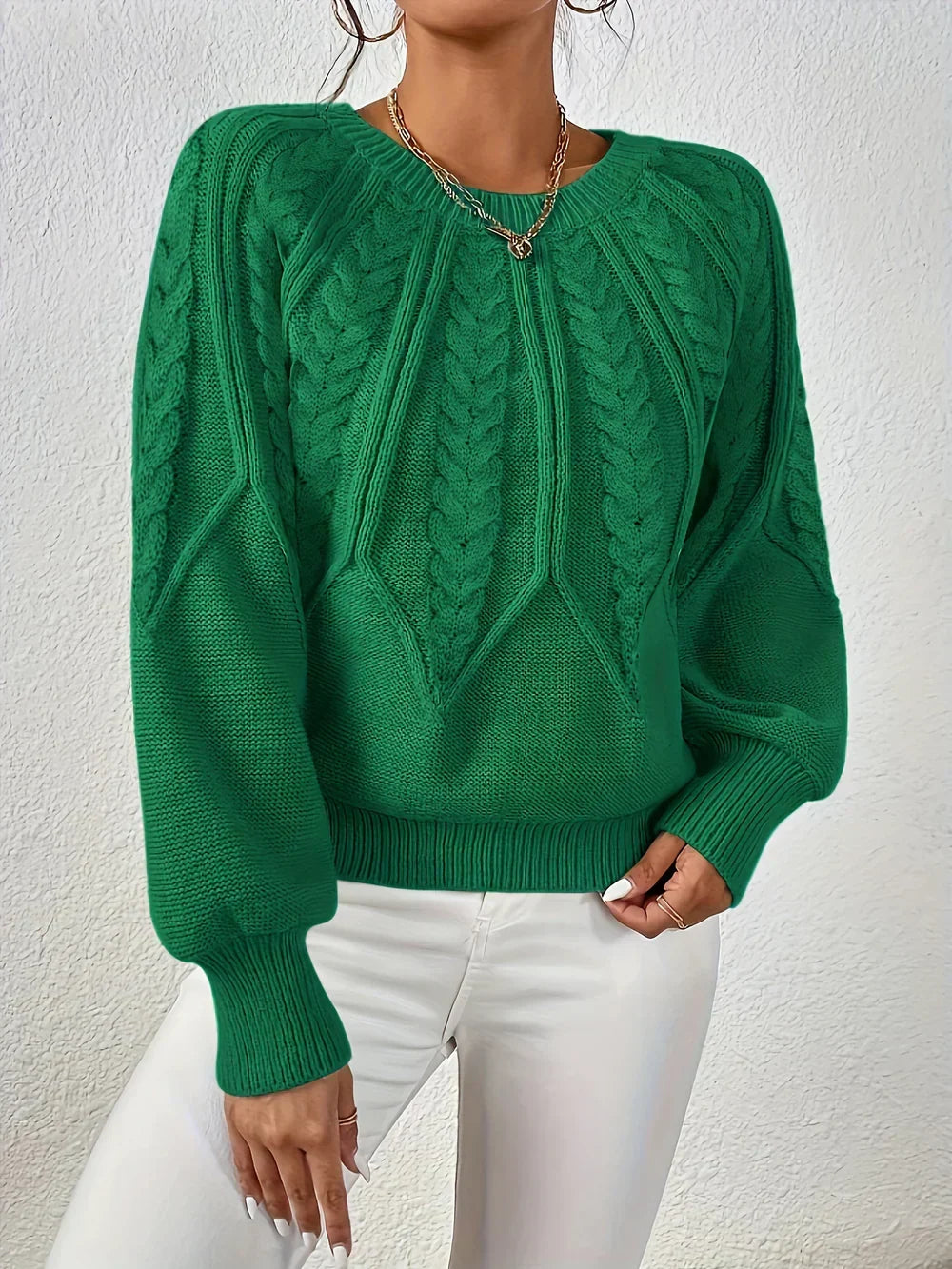 Naomi classic timeless sweater by Christine Brewer, soft knit fabric, fitted style with crew neck in neutral color.