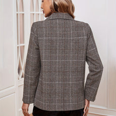 Gabriella women's plaid long sleeve casual blazer by Christine Brewer, featuring a tailored fit and classic plaid pattern.
