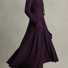 Christine Brewer solid color high-neck long-sleeved irregular casual maxi dress displayed on a model.