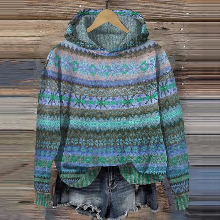 Victoria Nordic hoodie for women from Christine Brewer's #1752 Collection, featuring cozy knit fabric and Nordic-inspired design.