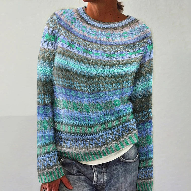 Jasmine Nordic sweater for women from Christine Brewer's #1752 Collection, featuring a cozy knit design in neutral tones.