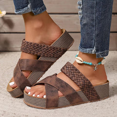 Comfortable women's orthopedic leather strap sandals from Christine Brewer, featuring supportive design and stylish beige color.