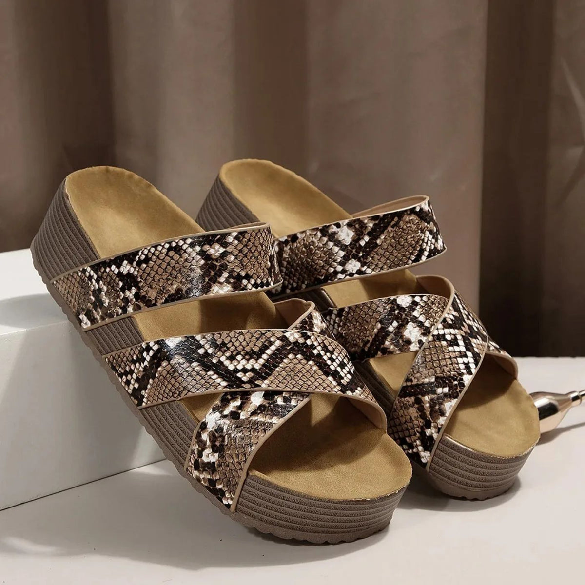 Comfortable Abigail orthopedic leather strap sandals for women by Christine Brewer, featuring supportive design and stylish look.