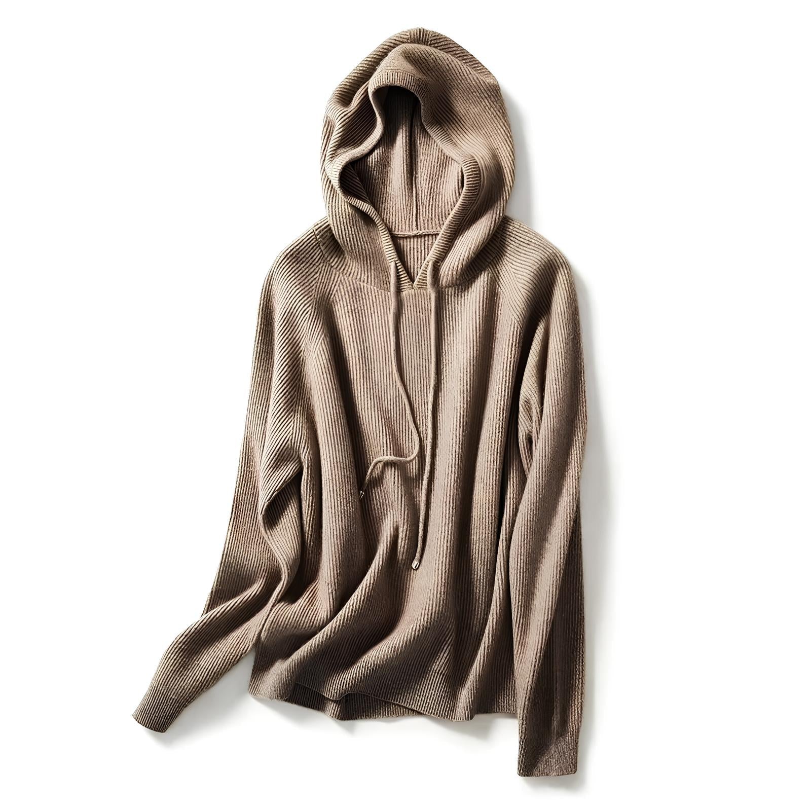 Christine Brewer Claudia women's cashmere hoodie, cozy autumn-winter wool-blend knitted hoodie with long sleeves and relaxed fit.