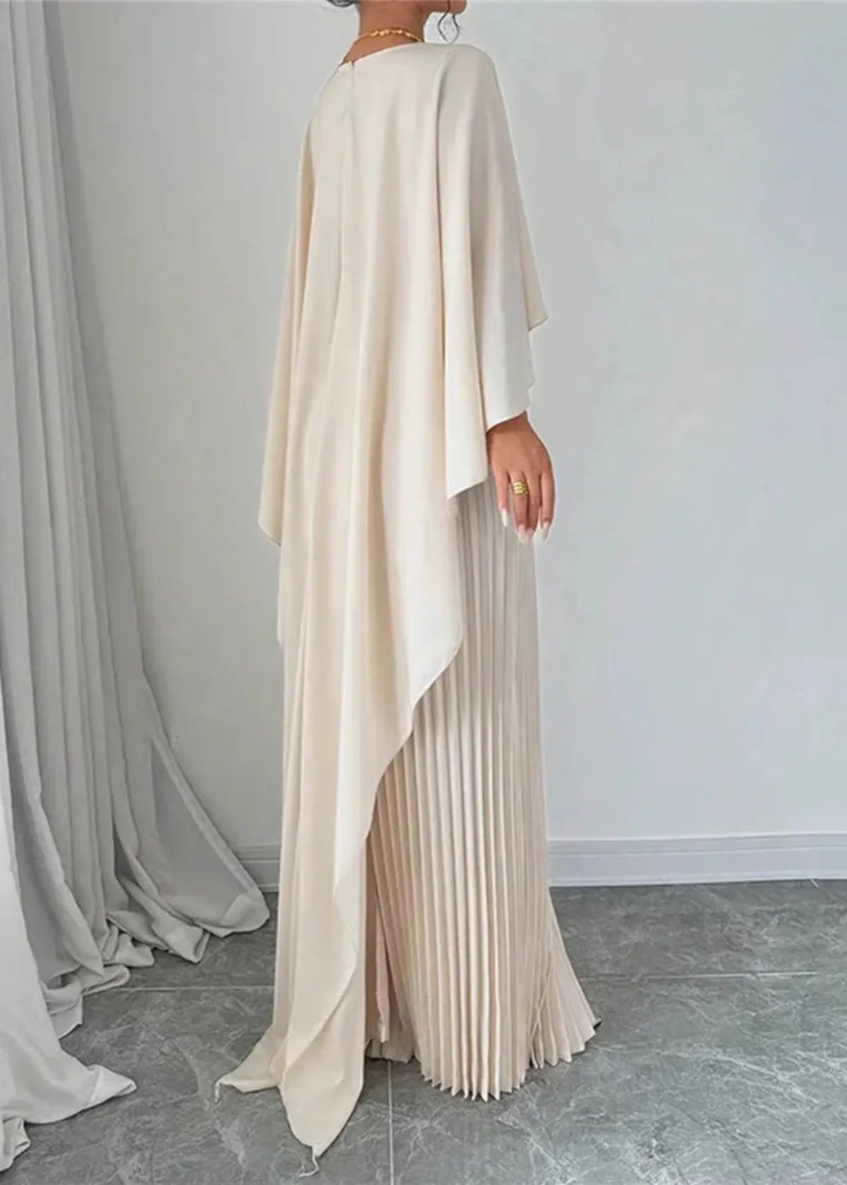 Makayla | Wedding Guest Dress Maxi Dress Women Pleated Cape Formal Evening Cocktail Fall Flowy
