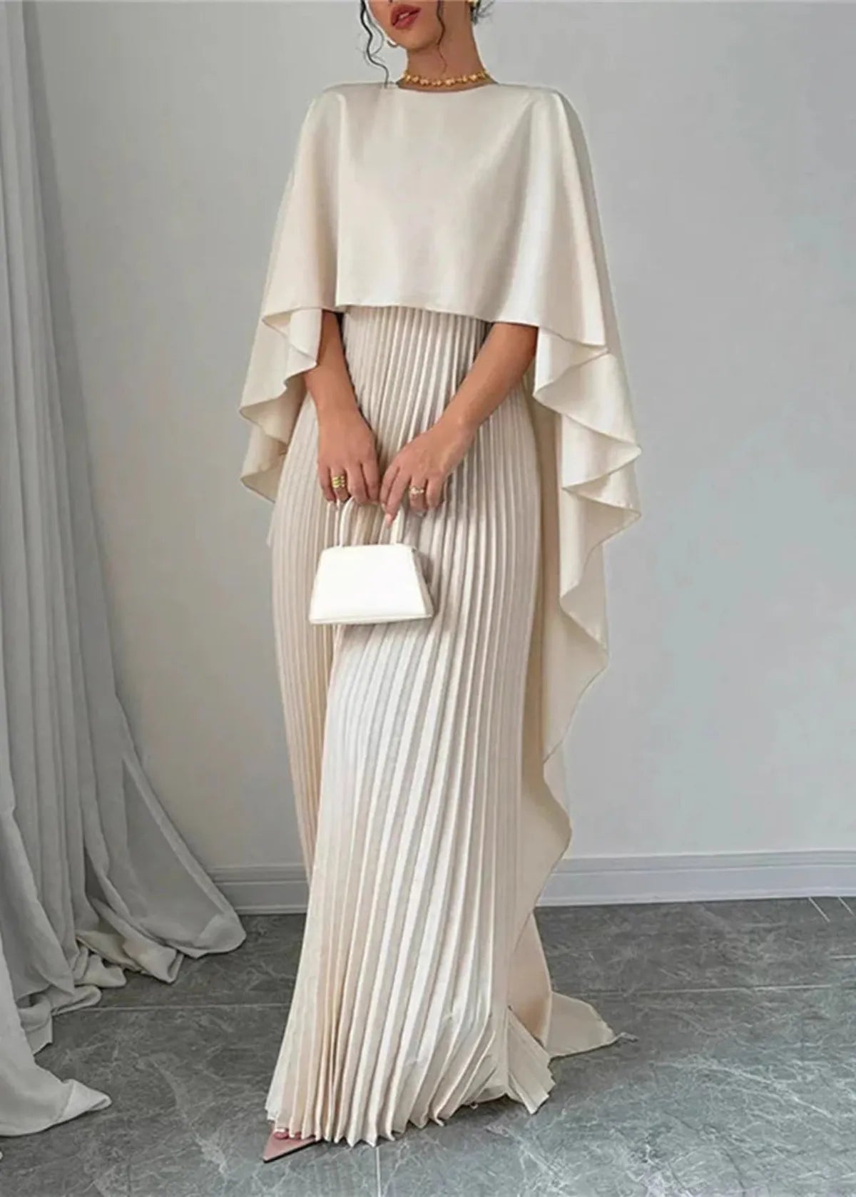 Makayla | Wedding Guest Dress Maxi Dress Women Pleated Cape Formal Evening Cocktail Fall Flowy