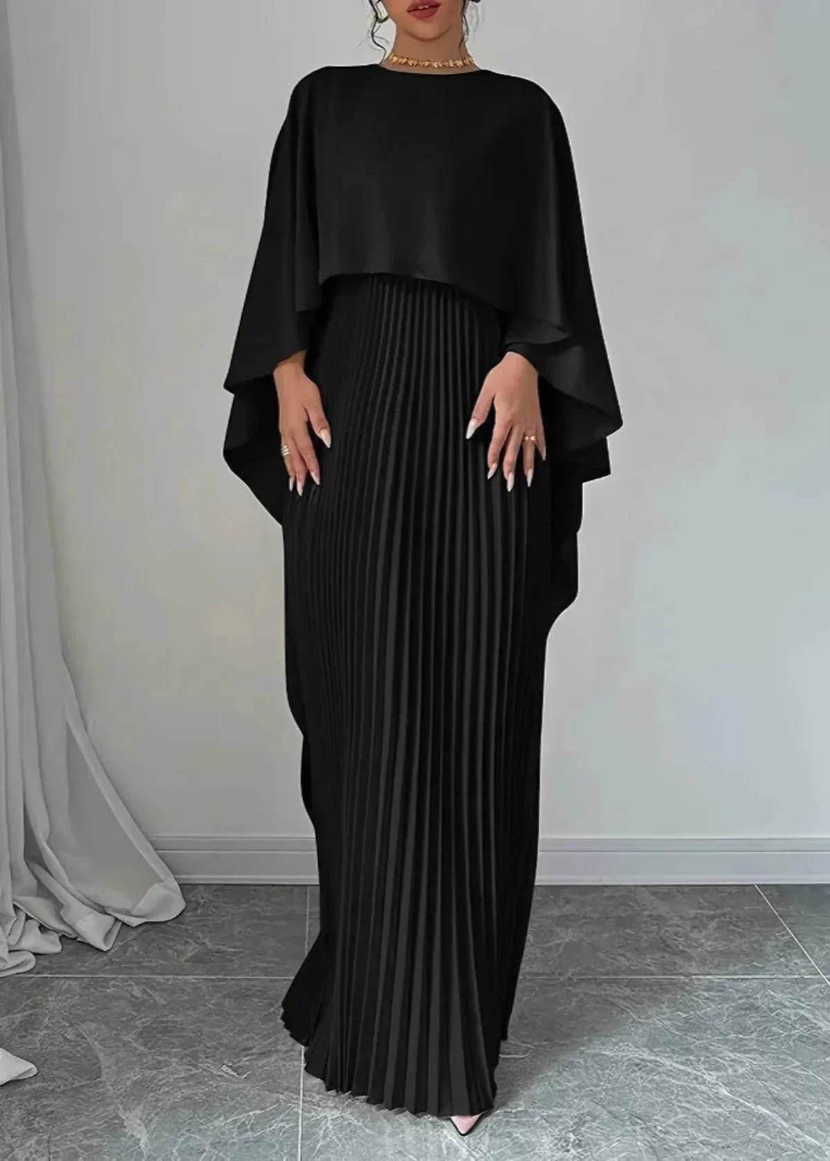 Makayla | Wedding Guest Dress Maxi Dress Women Pleated Cape Formal Evening Cocktail Fall Flowy