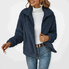 Dark blue Carmen women's jacket from Christine Brewer, style #2307 Hannah, casual plush cardigan for women.