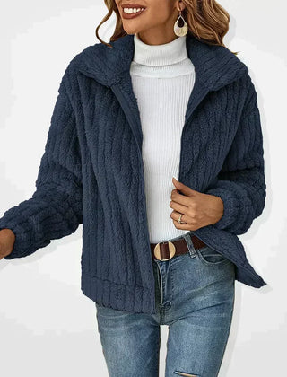 Dark blue Carmen women's jacket from Christine Brewer, style #2307 Hannah, casual plush cardigan for women.
