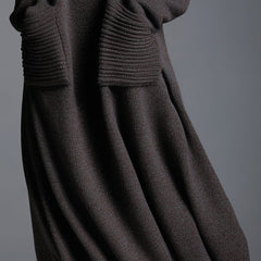 Brown knit maxi dress for women by Christine Brewer, featuring a flowing, long-length design with a comfortable fit.