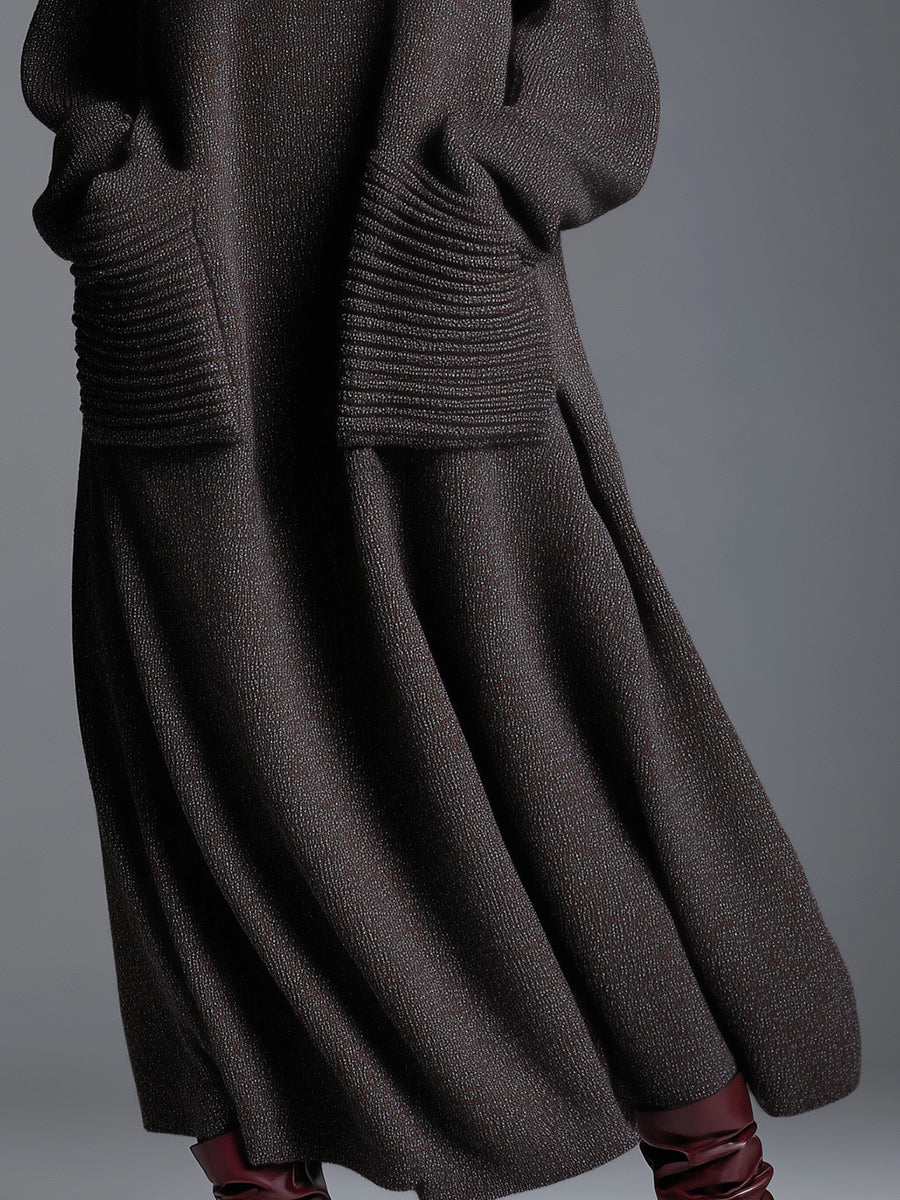 Brown knit maxi dress for women by Christine Brewer, featuring a flowing, long-length design with a comfortable fit.