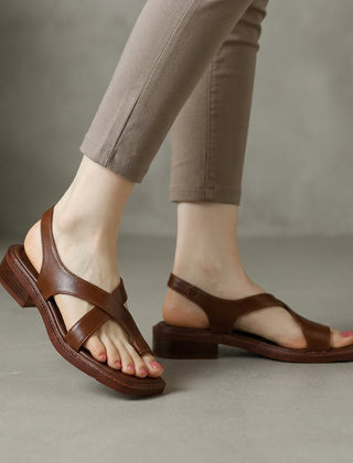Brown Christine Brewer square-toe block-heel criss-cross sandals for women with stylish design and comfortable fit.