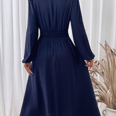 Light blue embroidered waist V-neck dress by Christine Brewer, featuring elegant detailing and a flattering fit.