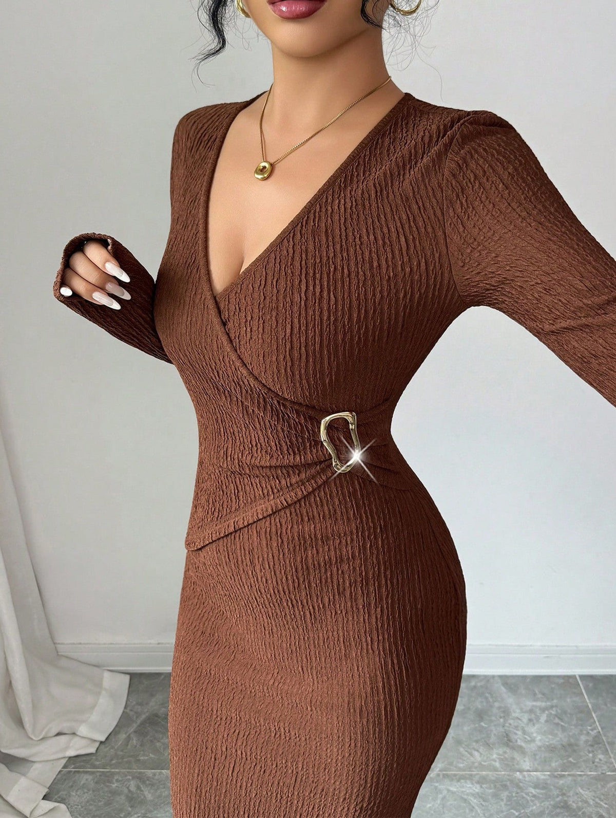 White cross-neck knit slim-fit dress by Christine Brewer, showing the stylish design and fitted silhouette.