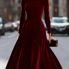 White velvet round neck long-sleeved dress by Christine Brewer, featuring a stylish fit and soft fabric.