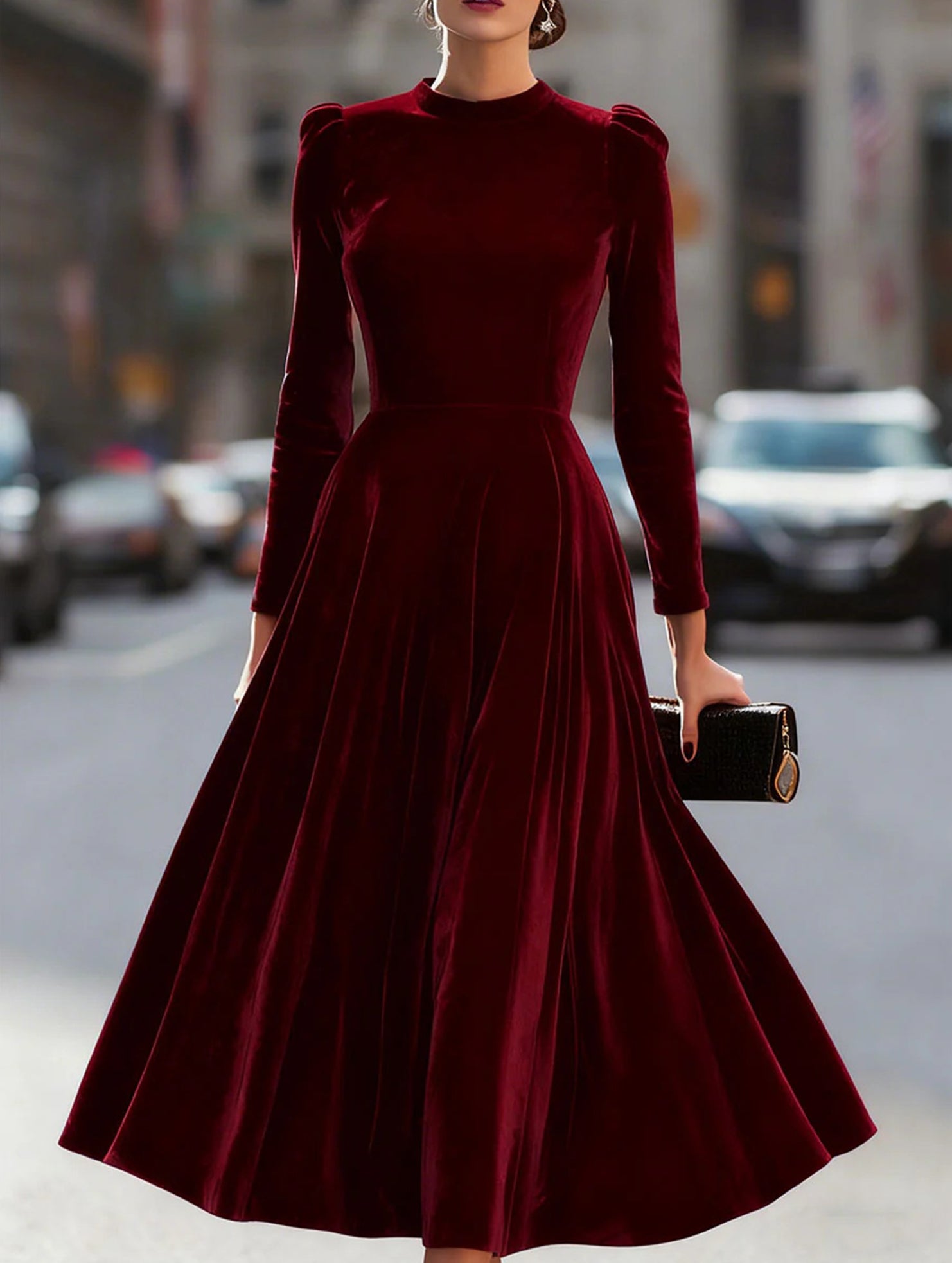 White velvet round neck long-sleeved dress by Christine Brewer, featuring a stylish fit and soft fabric.