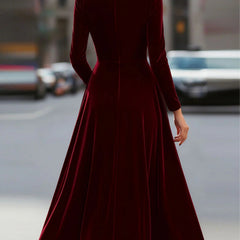 White velvet round neck long-sleeved dress by Christine Brewer, featuring a stylish and soft fabric design.
