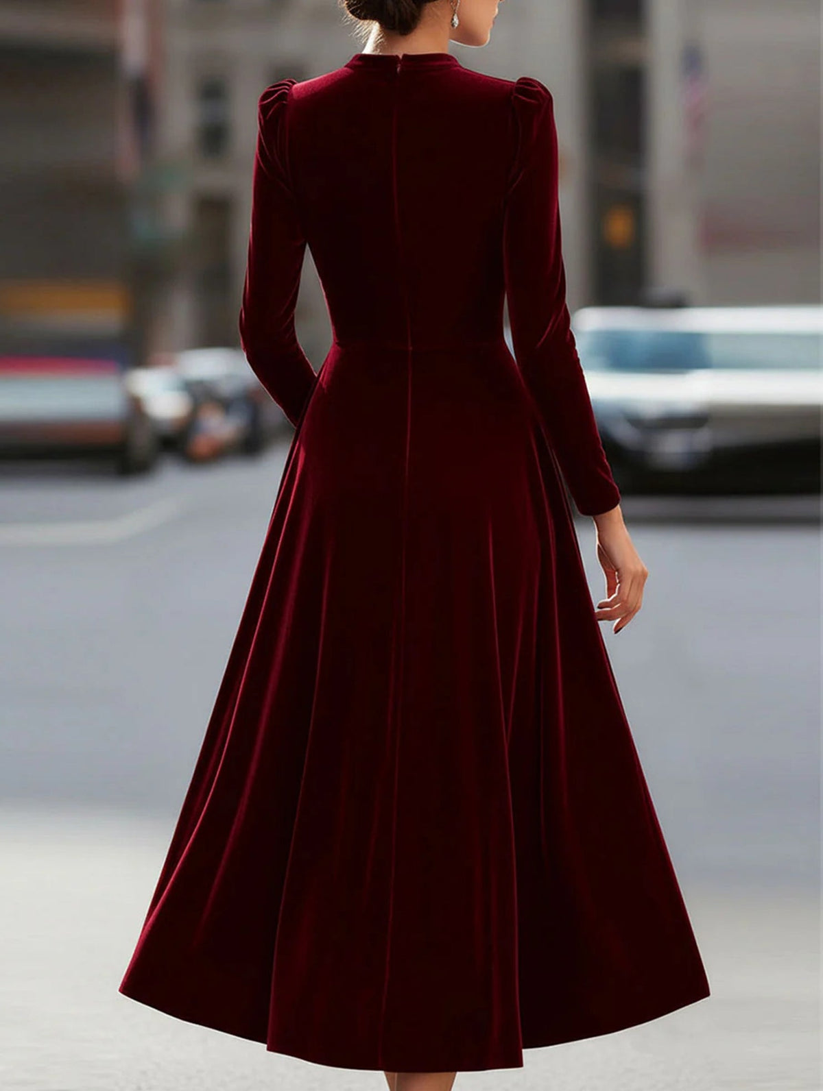 White velvet round neck long-sleeved dress by Christine Brewer, featuring a stylish and soft fabric design.