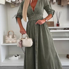 White fitted shirt dress with deep V-neck design by Christine Brewer, featuring a stylish and tailored look.