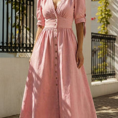 White fitted shirt dress with a deep V-neck by Christine Brewer, shown on a model. Perfect for stylish casual or semi-formal wear.