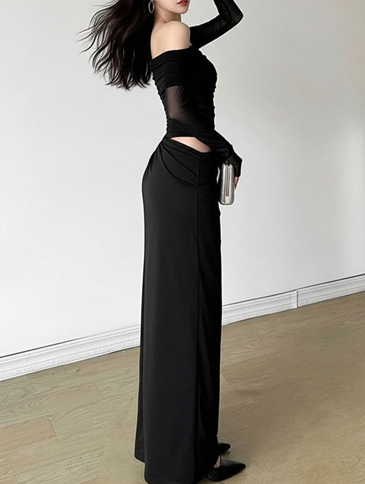 Elegant French-style slim-fit white dress by Christine Brewer with a classic design, showcased on a mannequin.