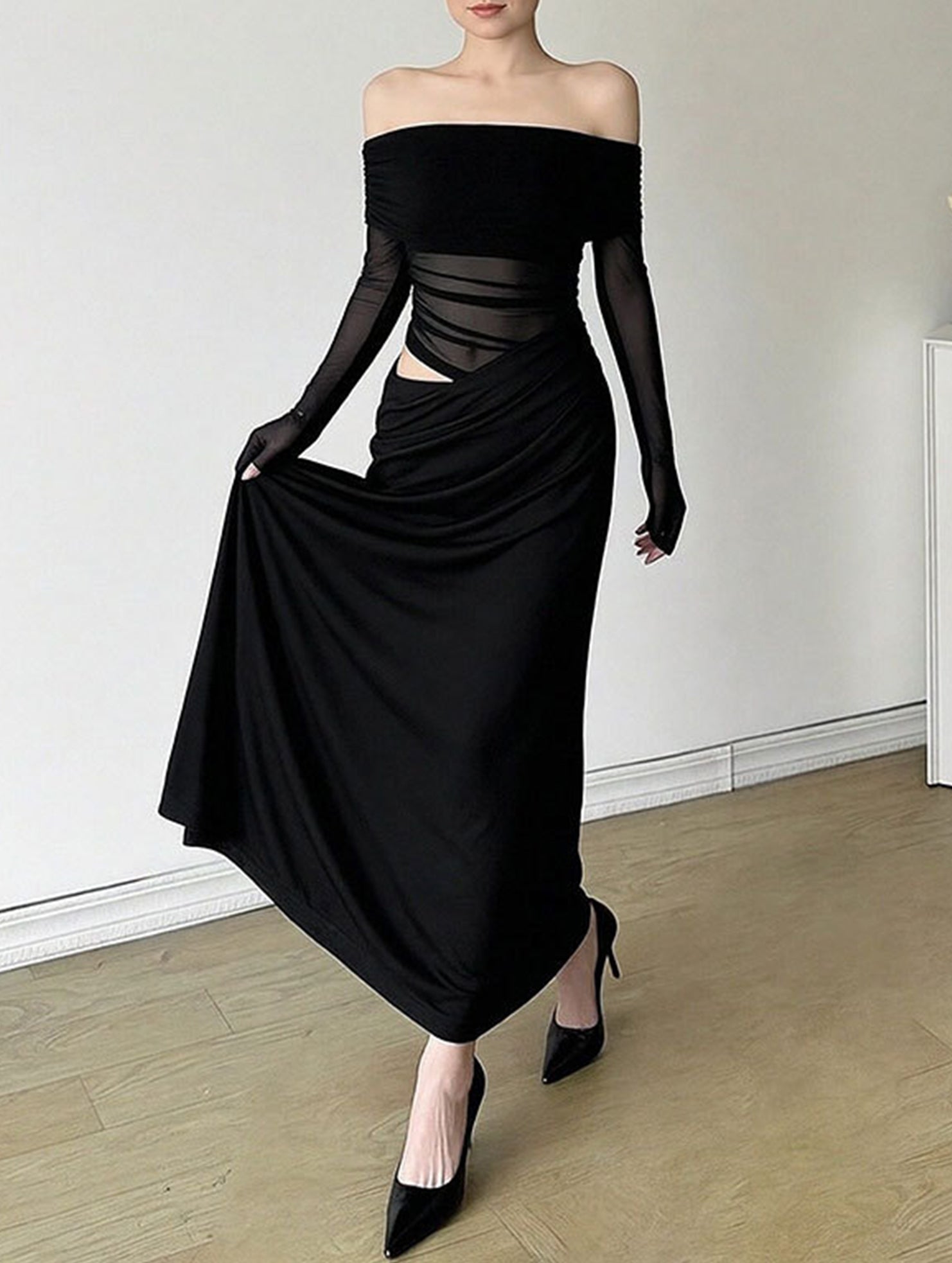 Elegant white French-style slim-fit dress by Christine Brewer, showcasing a fitted silhouette and classic design.