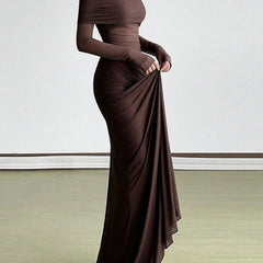 Elegant white French-style slim-fit dress by Christine Brewer, showcasing a fitted silhouette and stylish design.