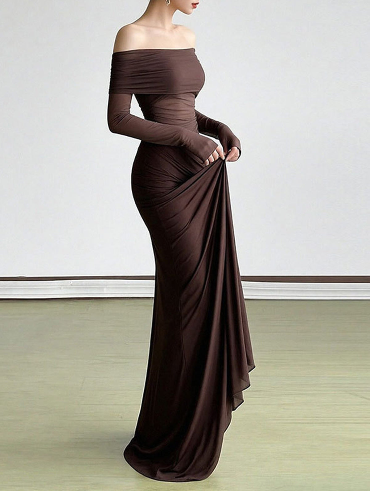 Elegant white French-style slim-fit dress by Christine Brewer, showcasing a fitted silhouette and stylish design.