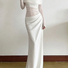 Elegant white French-style slim-fit dress by Christine Brewer, featuring a sophisticated design and tailored fit.