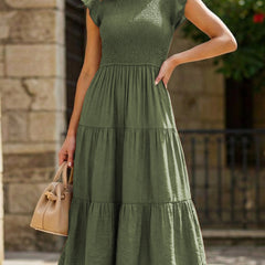 White solid color cross-border sleeved dress by Christine Brewer, featuring a relaxed fit and stylish design.
