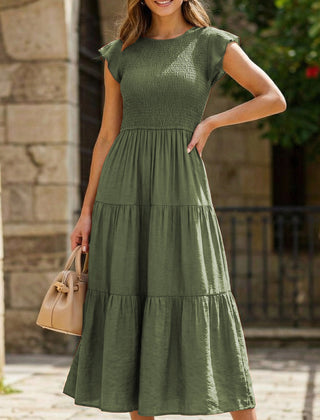 White solid color cross-border sleeved dress by Christine Brewer, featuring a relaxed fit and stylish design.