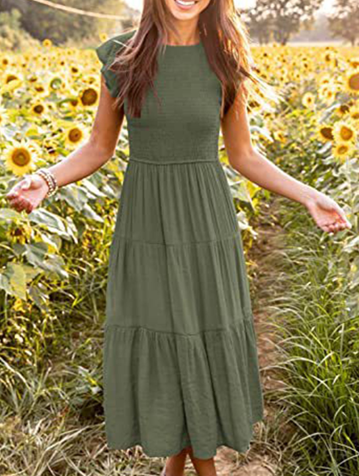 White sleeved dress by Christine Brewer featuring a solid color, cross-border design, perfect for casual or formal occasions.