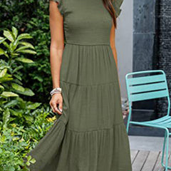 White cross-border sleeved dress by Christine Brewer, featuring a solid color design and stylish sleeve details.
