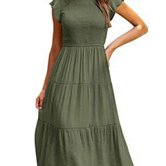 White sleeved cross-border dress by Christine Brewer, solid color, stylish and elegant, showcased on a model.