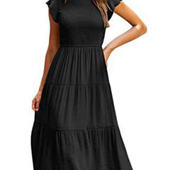 Black solid color cross-border sleeved dress by Christine Brewer, featuring a chic design and elegant fit.
